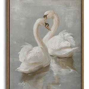 KISSFOX Framed Wall Art Vintage Wall Decor Swan Pictures Rustic Animal Canvas Art Retro Paintings Peaceful Aesthetic Artwork For Bedroom Living Room Kitchen