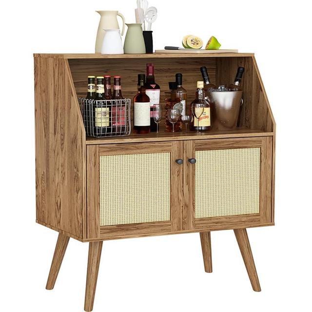 AWQM Rattan Buffet Cabinet with Storage, Sideboard Accent Cabinet with Doors & Shelves,Farmhouse Coffee Bar Cabinet Kitchen Console Cabinet Buffet Table for Living Room/Dining Room/Hallway, Brown