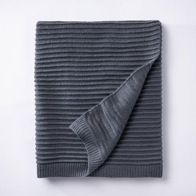 Rib Knit Throw Blanket Blue - Threshold™ designed with Studio McGee