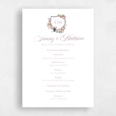 Dusty Rose, Pink Wedding Program - Windansea