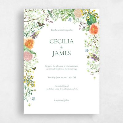 White Floral Wedding Invitation - Rosalind Portrait
