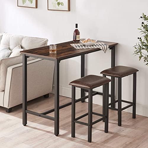 Smile Back Dining Table, Dining Table Set 3 Piece Bar Table with 2 Faux Leather Barstools 50.4’’ Breakfast Bar Kitchen Counter with Bar Chairs, Industrial for Kitchen, Living Room, Party Room