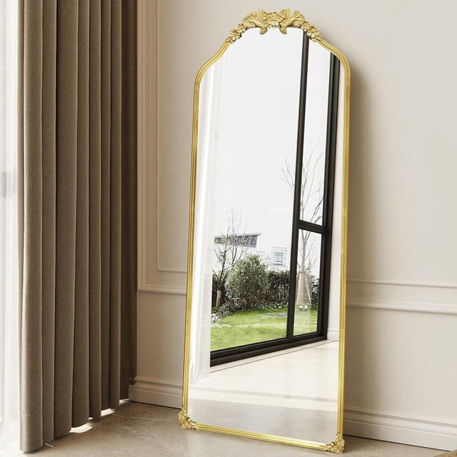 G-LEAF Vintage Baroque Full Length Floor Mirror 71"X30", Victorian Antique Mirror with Brush Gold Ornate Metal Frame for Fireplace Entryway Living Room Hallway Bathroom