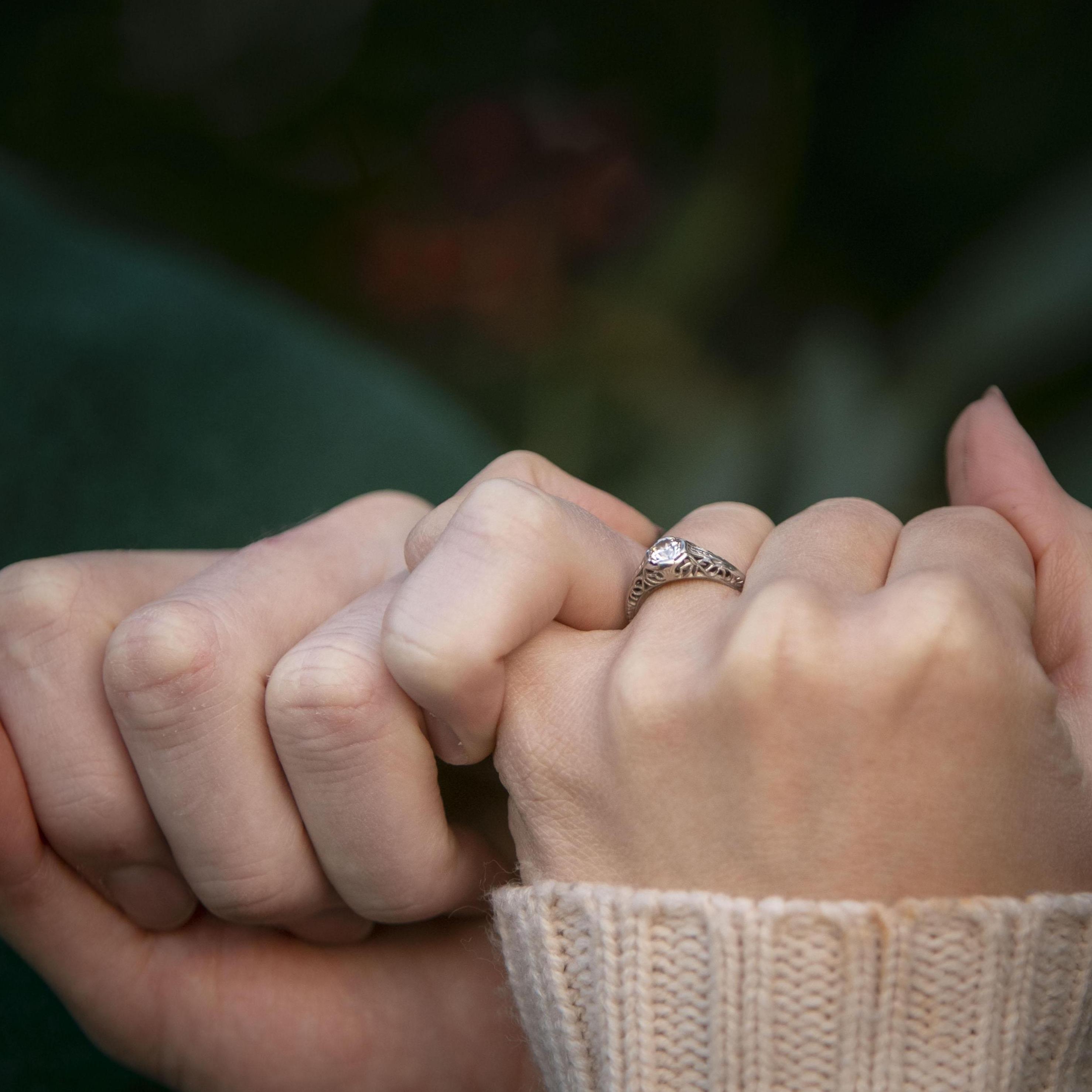 Fun Fact. Luke picked out Lorraine'e engagement ring all on his own only knowing she wanted something "vintage". He even guessed her ring size perfectly. 
The ring is an art deco from the 1930's.