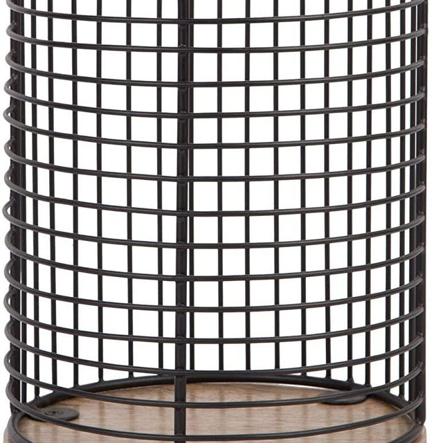 MosJos Extra Large Black Utensil Holder with Spacious Wooden Base - Farmhouse Utensil Storage - Classic Round Wire Crock Kitchen Countertop Organizer - 7.2” x 6.2” x 6.2” Cooking Utensil Holder