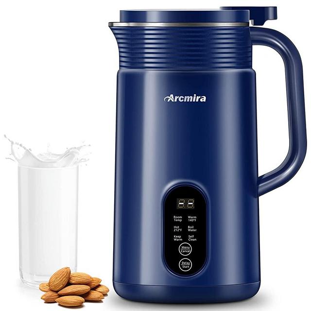 Arcmira Automatic Nut Milk Maker, 20 oz Homemade Dairy Free Almond/Coconut/Oat/Plant-Based Milks and Soy Milk Maker with Nut Milk Bag, Almond Milk Maker with Delay Start/Keep Warm/Boil Water, Blue