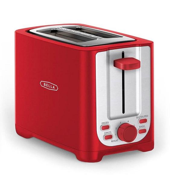 BELLA 2 Slice Toaster with Auto Shut Off - Extra Wide Slots & Removable Crumb Tray and Cancel, Defrost & Reheat Function - Toast Bread, Bagel & Waffle, Red