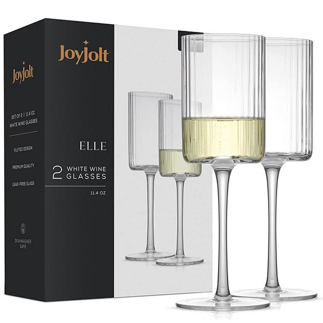 JoyJolt Fluted Wine Glasses – ELLE 11.5oz White Wine Glasses Set of 2 Long Stem Wine Glasses. Unique, Stemmed White Wine Glass or Cocktail Glasses. Vintage Style Drinking Glasses
