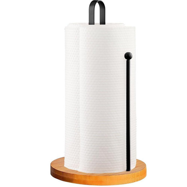 Wood Paper Towel Holder Countertop, TONLEA Kitchen Paper Towel Holder FreeStanding with Non-Slip Base for Kitchen and Bathroom Organization, Kitchen Roll Holder for Standard and Large Rolls