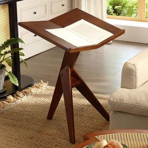 Scandinavian Style Natural Wood Vertical Accent Display Rack with 1 Shelf Open Back, Nut-Brown