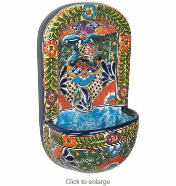 Talavera Wall Fountain with Frog