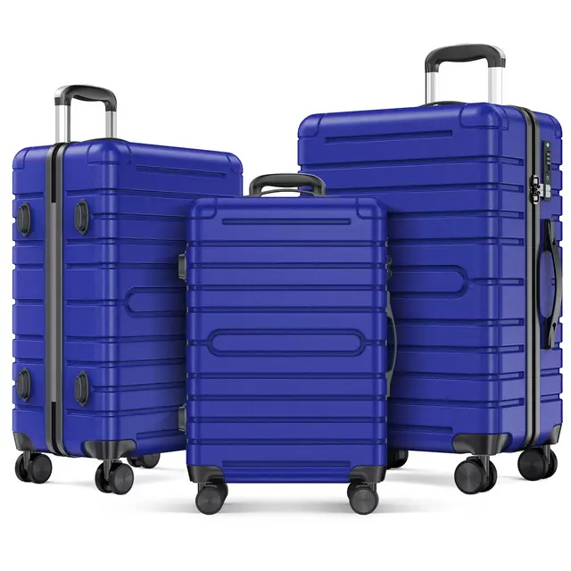 SKONYON 3pc Hardside Checked Spinner Luggage Set