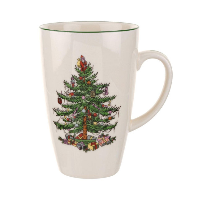 Spode Christmas Tree Latte Mug - 22 Oz Holiday Coffee Cup for Tea, Hot Cocoa, and More - Dishwasher & Microwave Safe Fine Earthenware Mug