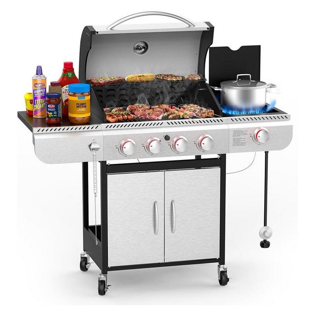 R.W. FLAME 42,000 BTU Propane BBQ Gas Grill – Enamel Grates, Removable Grease Tray, Perfect for Outdoor Cooking, Camping, Backyard, Patio & Deck