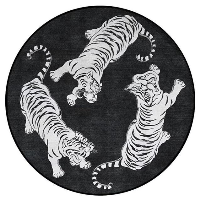 Large 6ft Tiger Area Rug for Living Dining Room Round Animal Print Throw Rug Washable Soft Abstract Carpets Home Decor Kids Room Floor Mats