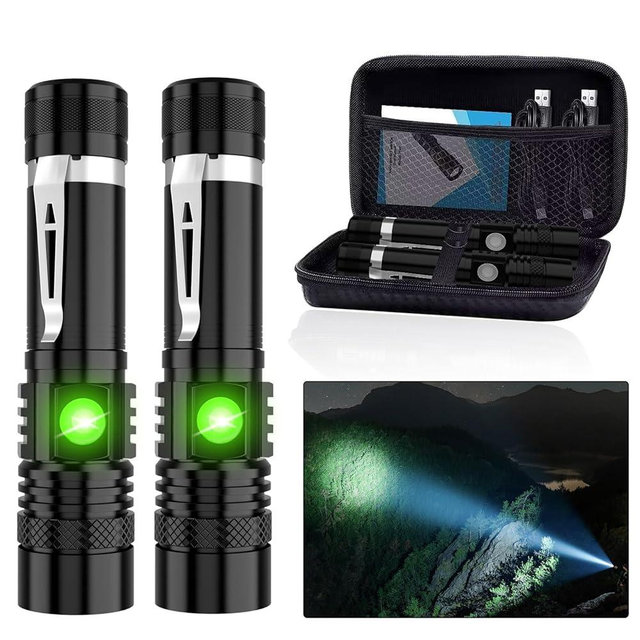 Hoxida LED Tactical Flashlight Rechargeable, IPX6 Waterproof Flashlight, 2000lm, Super Bright LED, Zoomable, Pocket-Size Small LED Flashlight for Hiking, Camping, Emergency - with Carry Case