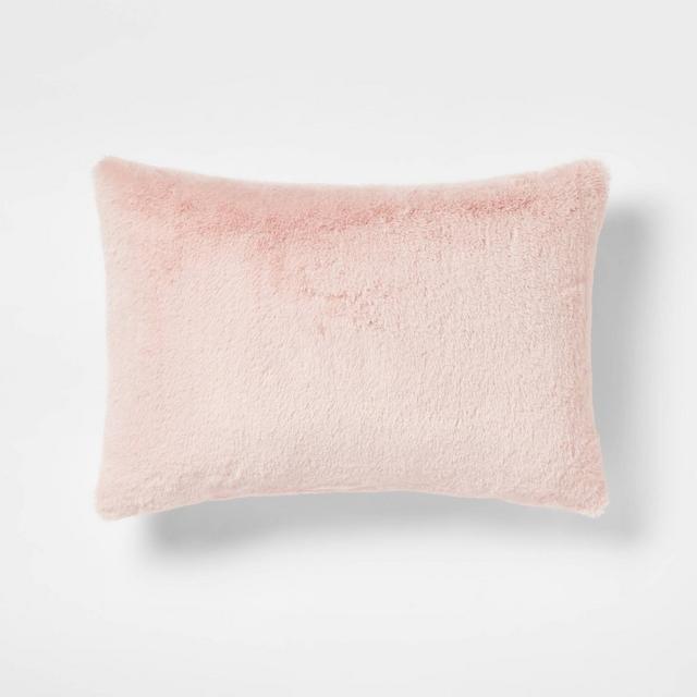Faux Rabbit Fur Lumbar Throw Pillow Blush - Threshold™