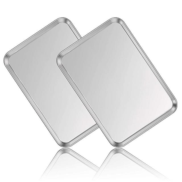 Stainless Steel Baking Sheet Set of 2, Deedro Cookie Sheet Metal Baking Pan Oven Tray, Non Toxic & Heavy Duty, Rust Free & Mirror Finish, Easy Clean & Dishwasher Safe, 20 x 14 x 1.3 Inch