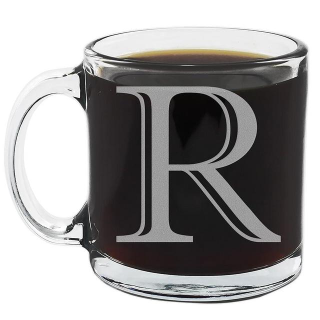 Spotted Dog Company Etched Monogram 12oz Clear Glass Coffee Mug (Letter R), A-Z Customized Coffee Gifts for Coffee Lovers, Custom Engraved Gifts for Women Her, Personalized Gift for Men, Initial