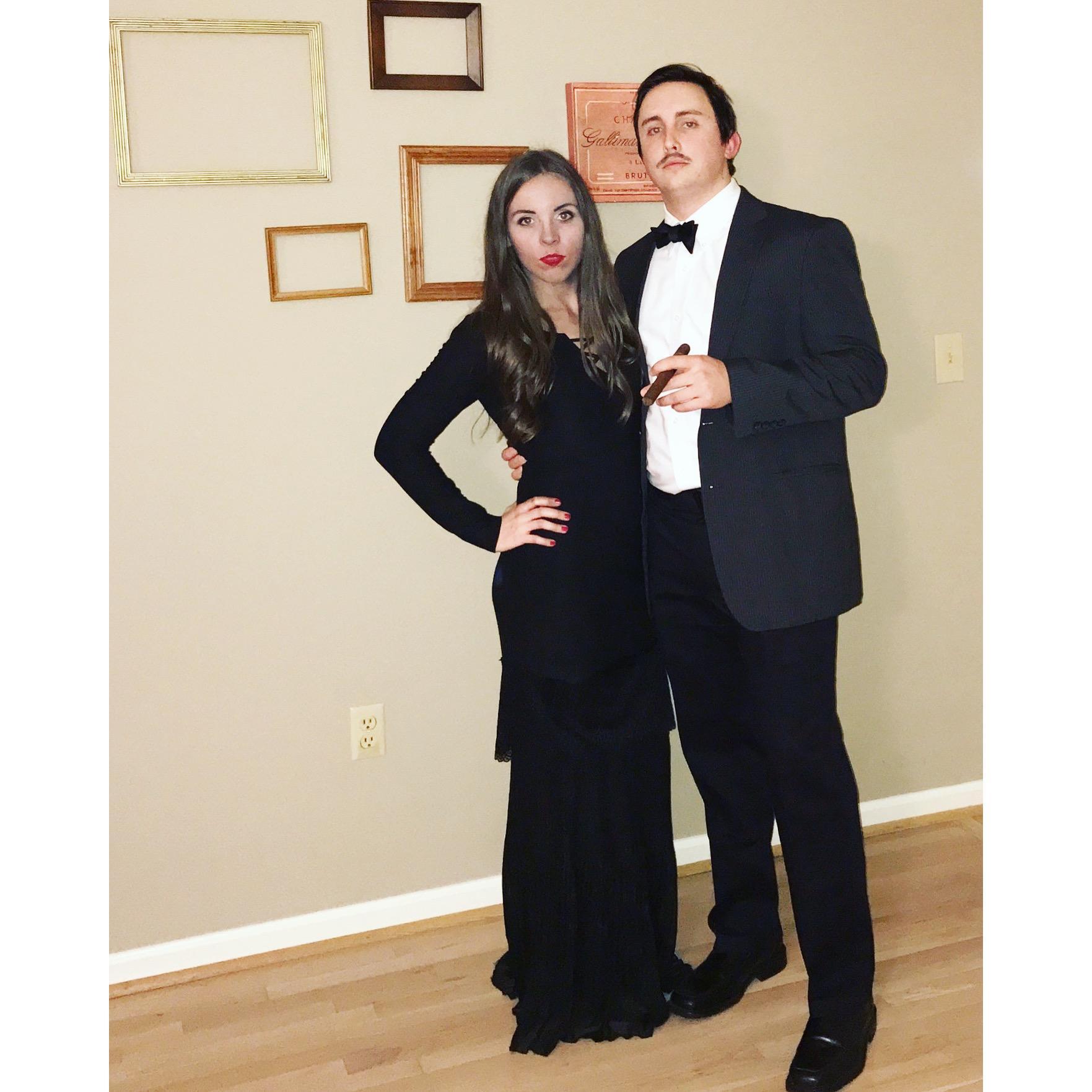 Halloween 2015 as Morticia and Gomez, Jasie loves a good reason to dress up!
