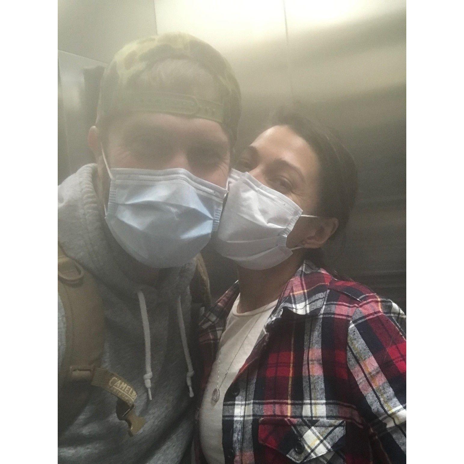 Working together at the hospital - getting a little smooch time in the elevator :)