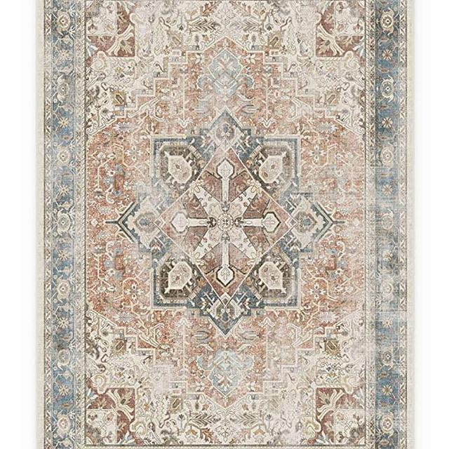 RUGGABLE Machine Washable Area Rug - Founder's Farmhouse Collection - Distressed - 2-Piece Patented Rug System - Kamran Coral 6'x9'