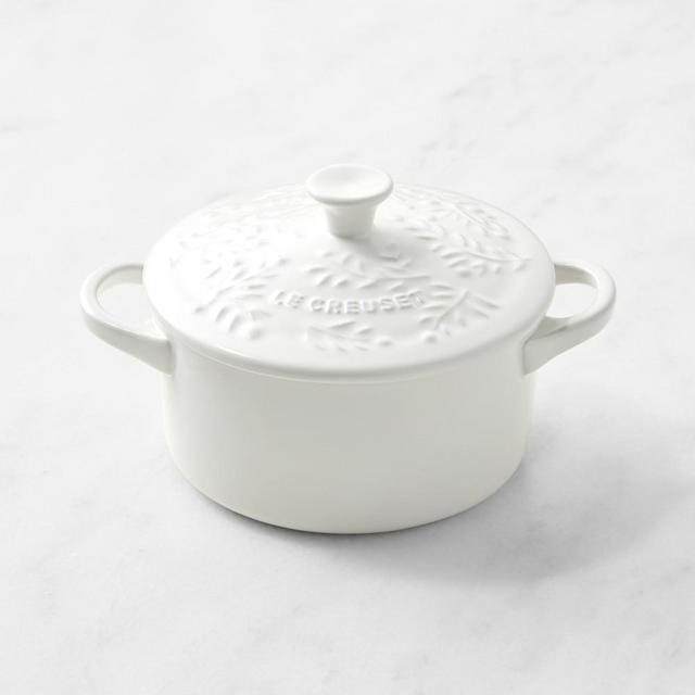 Le Creuset Olive Branch Collection Stoneware Mini Round Cocotte, 24-Oz., Matte White
