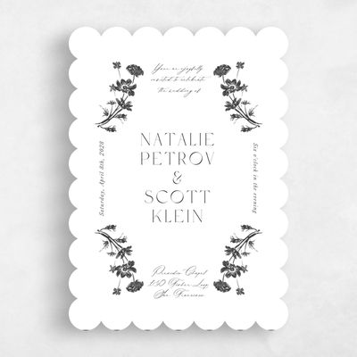 White Scalloped Wedding Invitation - Dianora Portrait