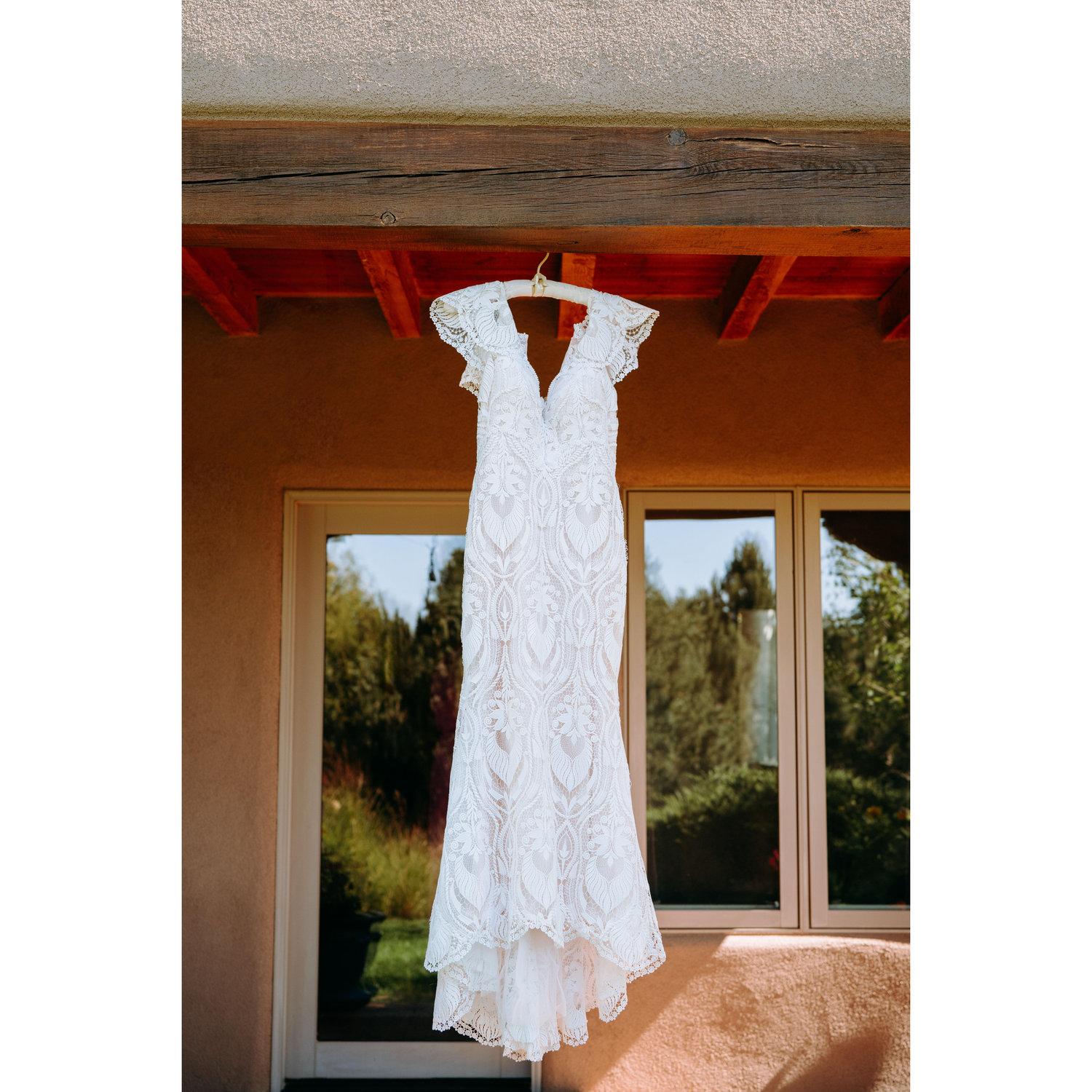 The bride's lace wedding gown