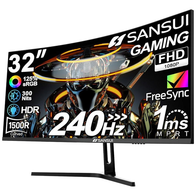 SANSUI 32 Inch Curved 240Hz Gaming Monitor High Refresh Rate, FHD 1080P Gaming PC Monitor HDMI DP1.4, Curved 1500R, 1Ms MPRT, HDR,Metal Stand,VESA Compatible (ES-G32C3F DP Cable Incl.)
