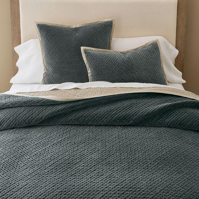 Cross Stitch Velvet Quilt, Steel Blue, Full/Queen