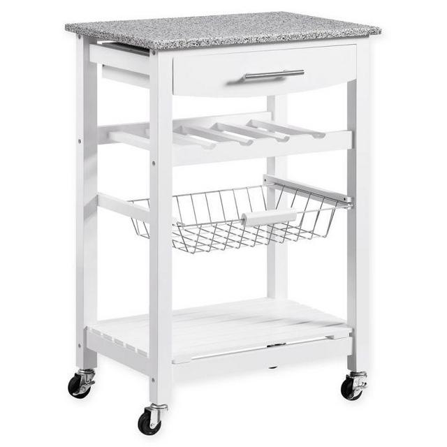 Linon Home Roger Kitchen Island with Granite Top in White