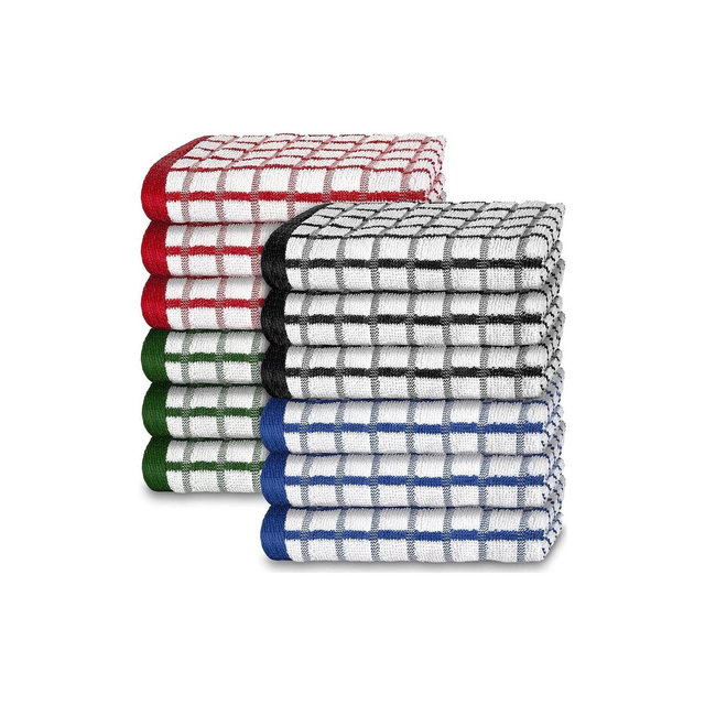 White Classic 100% Cotton Checkered Design Kitchen Cloth Set of 12 - 12x12" Multicolor