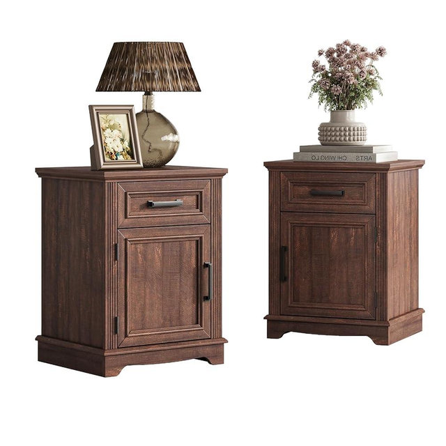 Maupvit Nightstand Set of 2, Bedside Table with Drawers for Bedroom, End Table with Large Storage Cabinet for Small Spaces, Office, Wood, Brown, 17.72” L x 15.75” D x 23.82” H x2