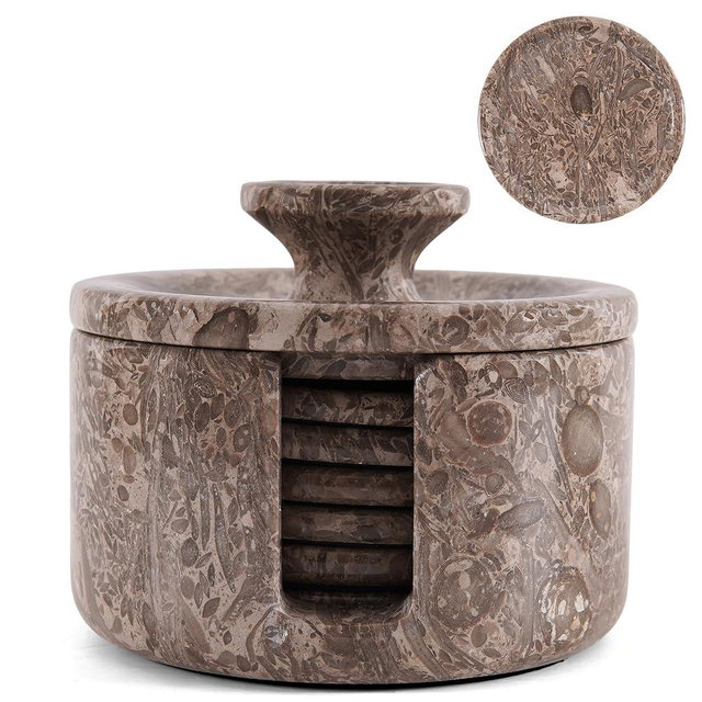 Earthen Crafts Marble Coasters Set of 6 for Drinks 3.5” Inches Oceanic Round Stone Drink Coaster Set with Holder & Lid, Ideal for Tabletop & Coffee Table Decor or Home Decor