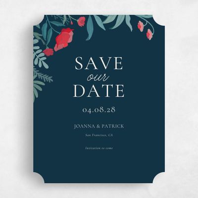 Blue Ticket Wedding Save the Date - Blysse Portrait