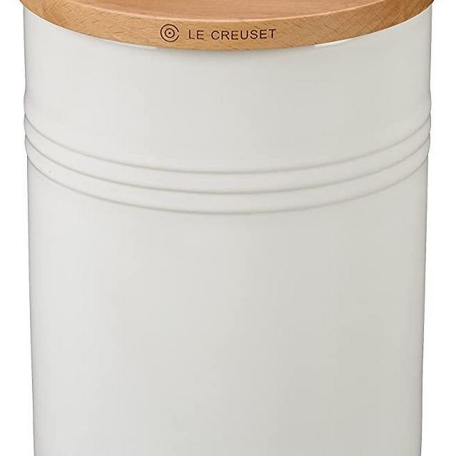 Le Creuset PG1516-1016 Stoneware Canister With Wood Lid, 22 oz, White