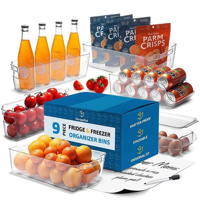 StorageBud Fridge Organizer - 9 Piece Refrigerator Organizer Bins - Stackable Freezer Organizer - Clear Refrigerator Organizer - Acrylic Fridge Bins
