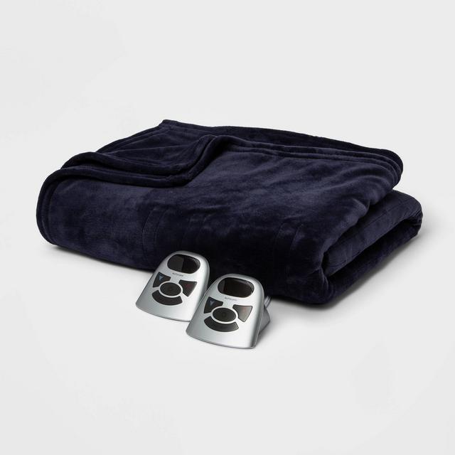 Queen Electric Solid Microplush Bed Blanket Navy - Threshold™