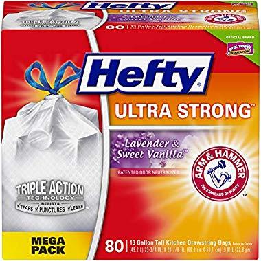 Hefty Ultra Strong Tall Kitchen Trash Bags - Lavender Sweet Vanilla, 13 Gallon, 80 Count