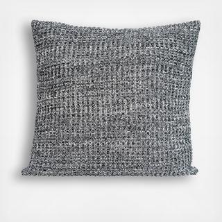 Square Cotton Knit Pillow with Leather Handle