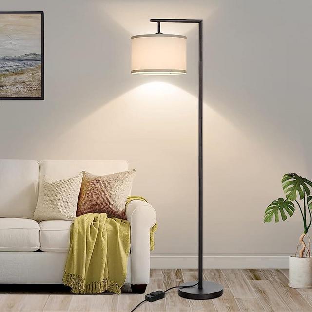 Boncoo Black Floor Lamp, Dimmable Floor Lamp for Living Room, Modern Standing Lamp with Adjustable Drum Shade, Tall Reading Light Corner Lamp Suitable for Couch, Bedroom, Office (Bulb Included)