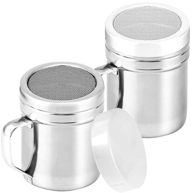 2-Pack Powdered Sugar Shaker,Stainless Steel Fine Mesh Powder Shaker Jar With Handle And Plastic Lid,Sieve Digging Shaker For Powdered Sugar And Cinnamon,Pepper,Coffee Powder