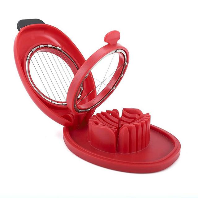 Egg Slicer for Hard Boiled Eggs,Easy to Cut Egg into Slices, Wedge and Dices, Sturdy ABS Body with Stainless Steel Wires,Non-slip Feet,Dishwasher Safe, BPA Free(RED)