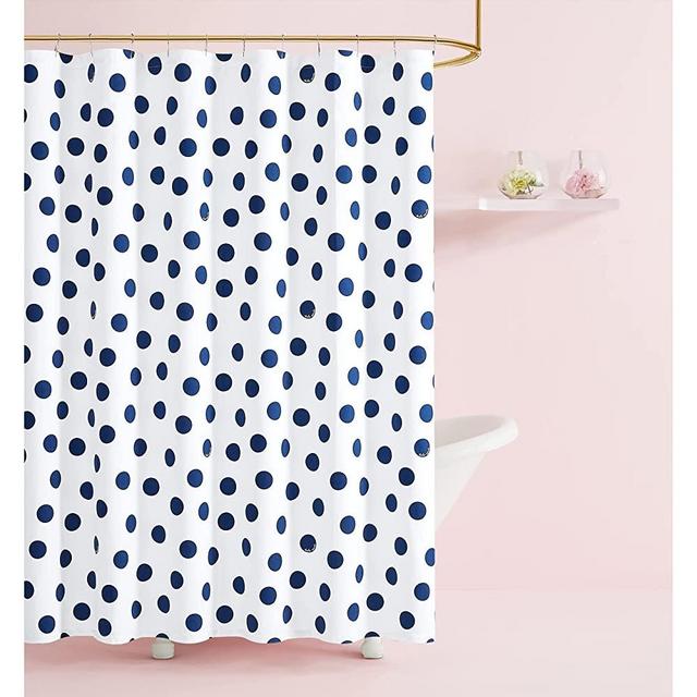 Kate Spade New York Large Dot Toss Printed 1 Piece Shower Curtain, 72 x 72 Inches, 100% Cotton (Navy)