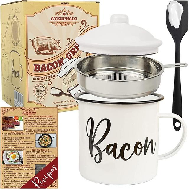 Zulay Kitchen Bacon Grease Container with Strainer 1L Stainless Steel  Cooking Oil Container 