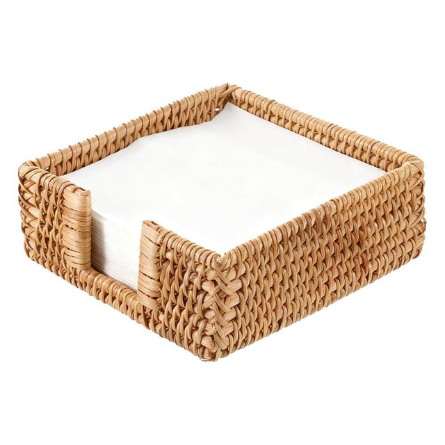Yuanan 1 Pc Rattan Napkin Holder Square,7.08 X 7.08 X 2.36 Inch Napkin Holders for Paper Napkins Woven Guest Towel Holder Rustic Cocktail Napkins Holders for Kitchen Bathroom Picnic Wedding Party