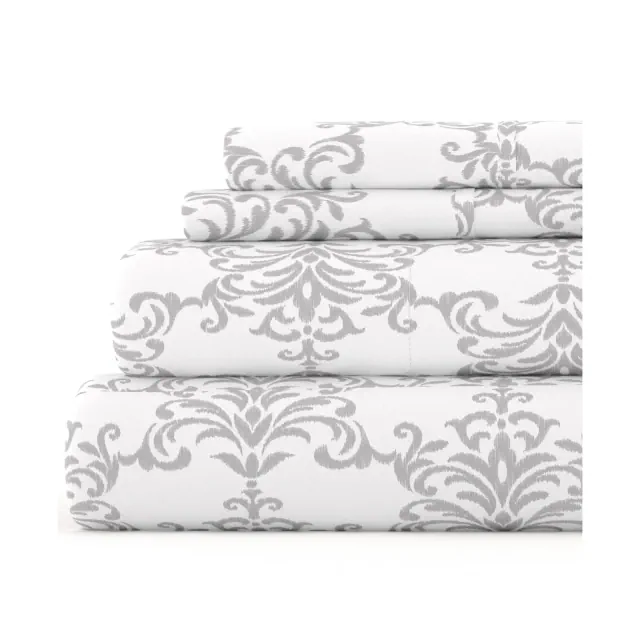 Floral & Paisley Patterns 4PC Sheet Set - Extra Soft - Becky Cameron, Soft Bouquet Light Gray, King