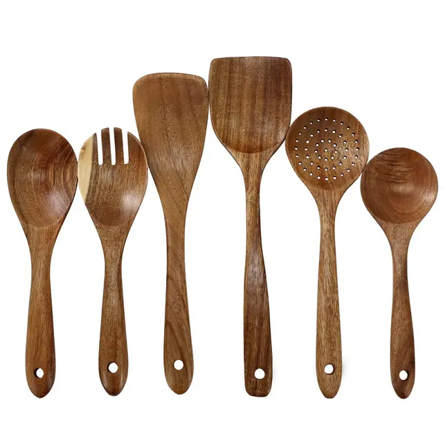 MegaChef 6 Piece Acacia Wood Kitchen Utensil Set in Dark Brown