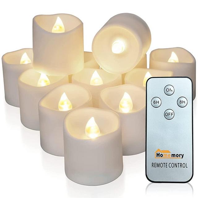 Homemory 12Pack Remote Control Flameless LED Votive Candles, Long Lasting Battery Operated Tea Light with Timers, Electric Fake Candles in Warm White for Wedding & Festival Celebration Decorations
